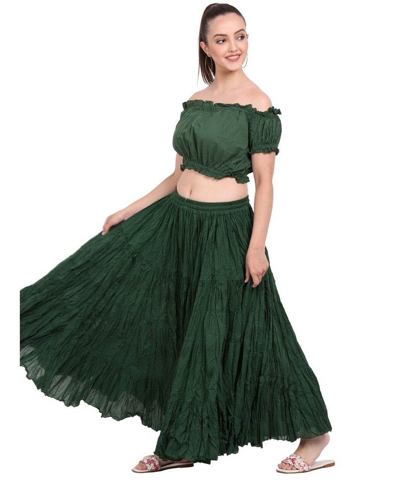 WevezÂ® Cotton Skirt Womenâ€™s Plus Size 25 Yard Gypsy Long Flowy Solid Green Renaissance Fair Maxi Skirt - Image 5